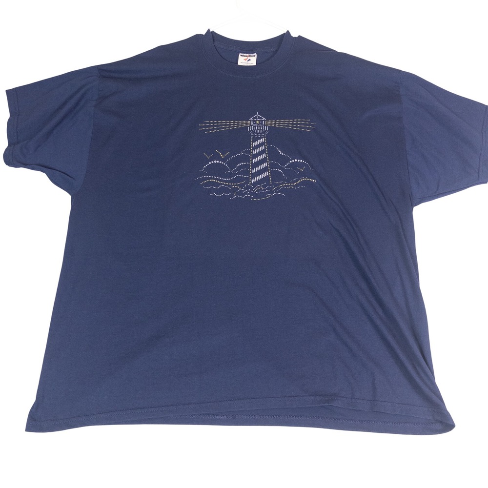 Jerzees Heavyweight Blend Navy Blue Lighthouse Graphic T-Shirt Mens 3XL